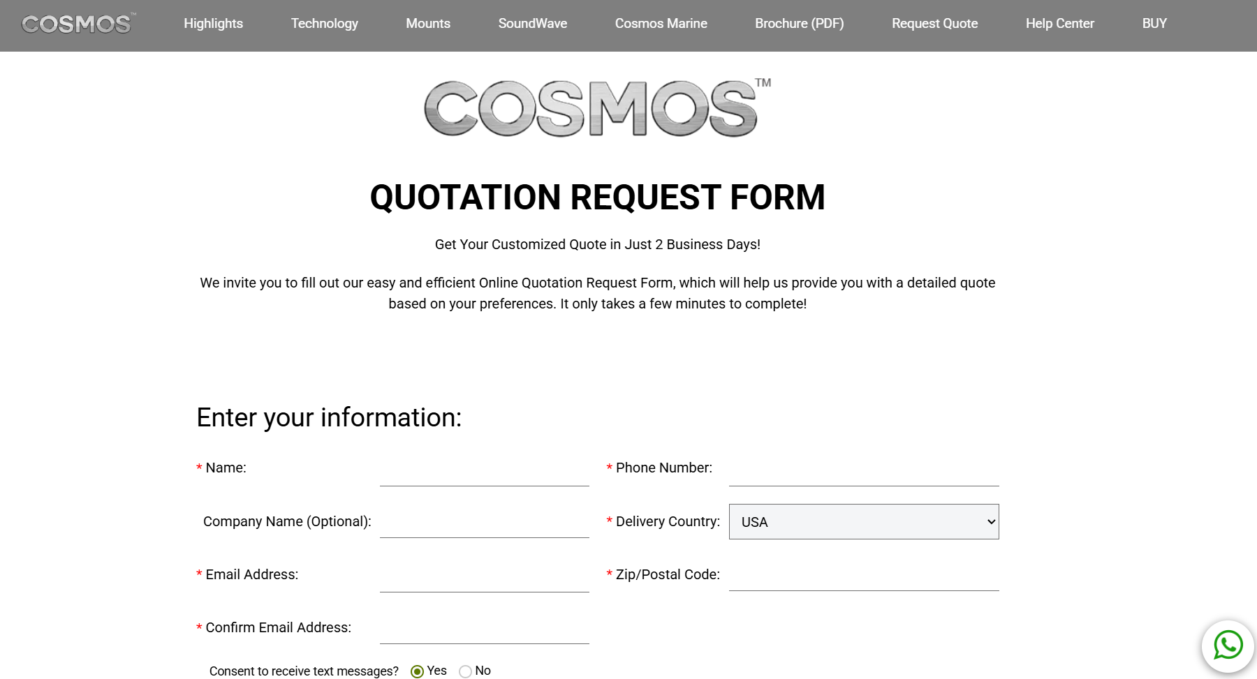 cosmostv quotation request form