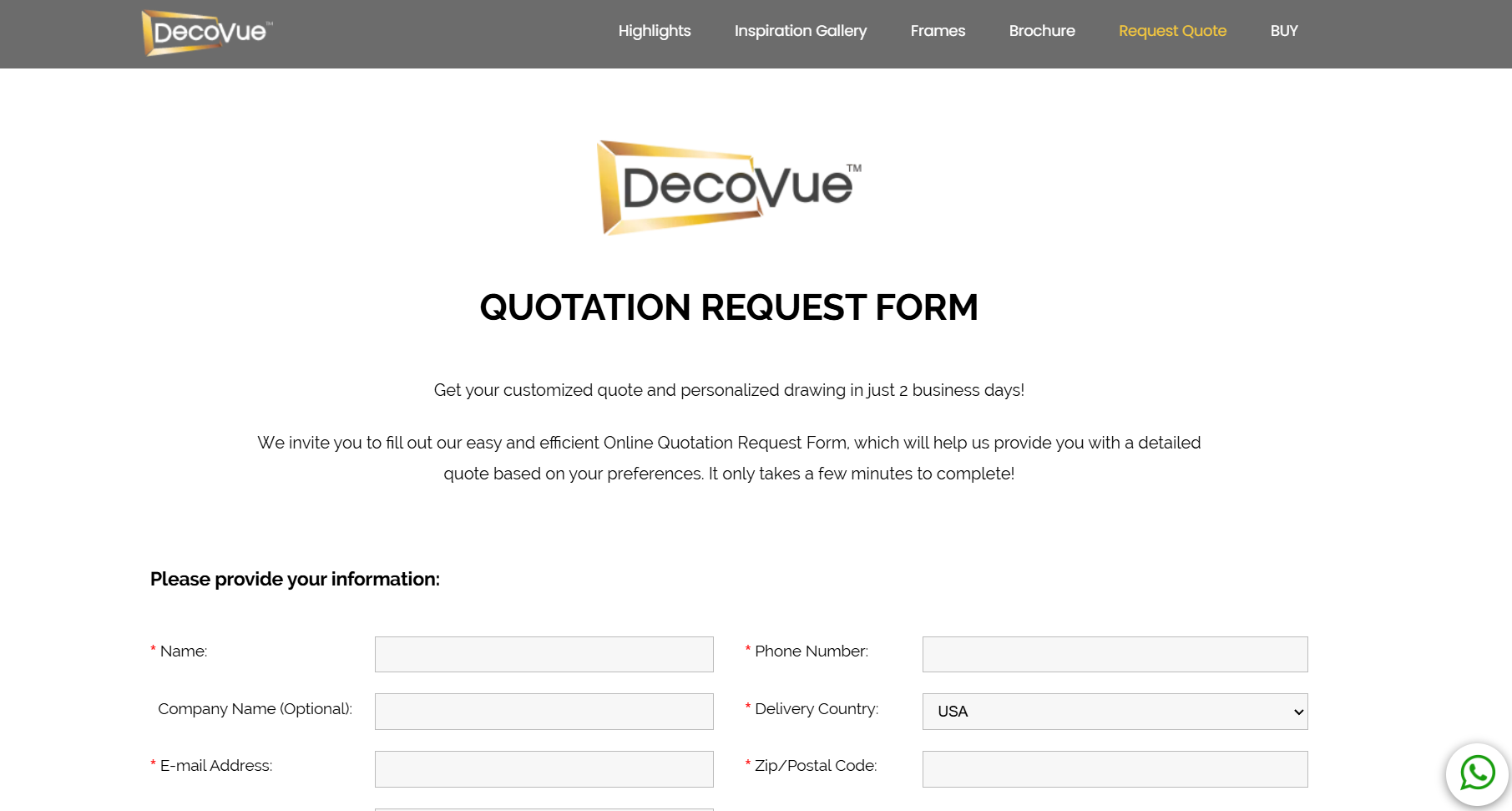 decovue request quote
